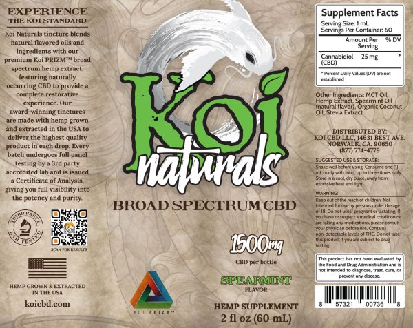 Koi Naturals Spearmint Broad Spectrum CBD Oil Tincture 60mL