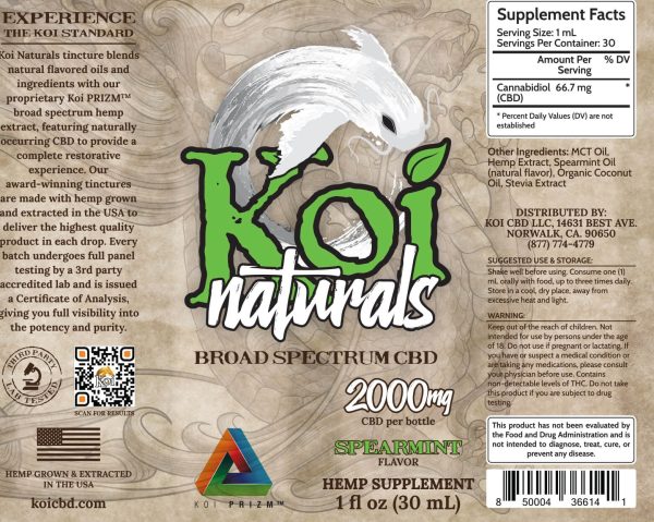 Koi Naturals Spearmint Broad Spectrum Hemp Extract CBD Oil Tincture 30mL