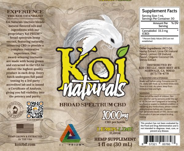 Koi Naturals Lemon Lime Full Spectrum Hemp Extract CBD Oil Tincture 30mL