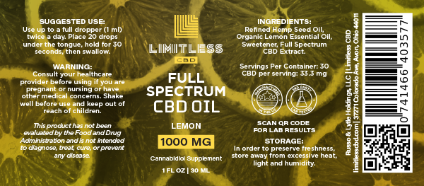 Limitless CBD Full Spectrum Oil Tincture 1oz 1000mg