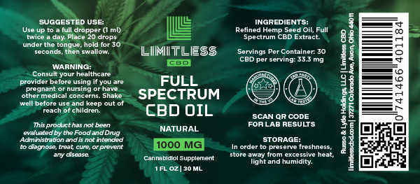 Limitless CBD Full Spectrum Oil Tincture 1oz